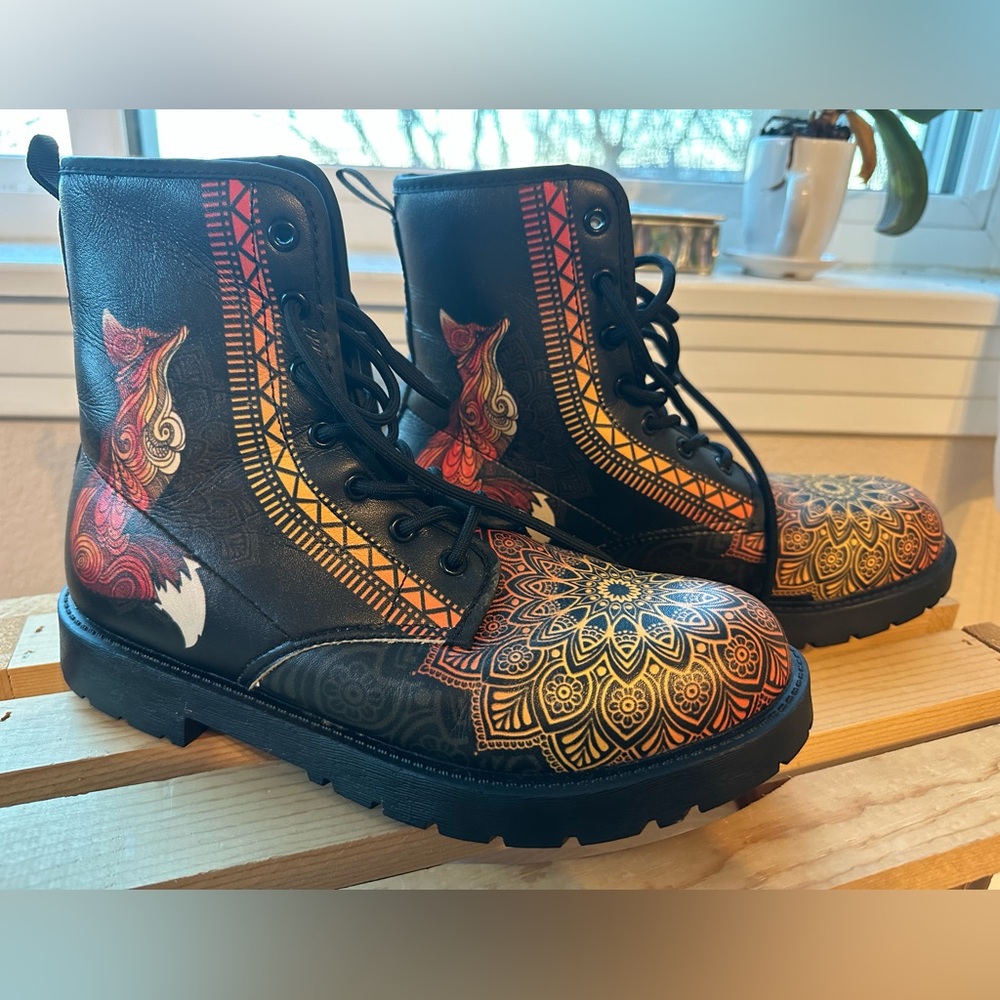 Fox print combat boots